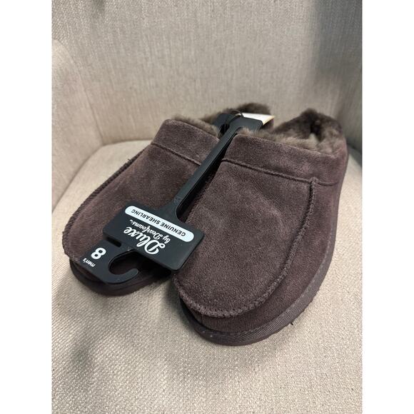 NWT Mens dluxe by dearfoams Dark Brown Lith Slide Slippers - Size 8 - Picture 1 of 4
